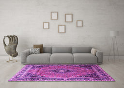 Machine Washable Medallion Purple Traditional Area Rugs in a Living Room, wshtr1044pur