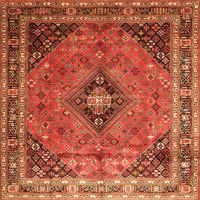 Round Machine Washable Medallion Orange Traditional Area Rugs, wshtr1044org