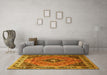 Machine Washable Medallion Yellow Traditional Rug in a Living Room, wshtr1044yw