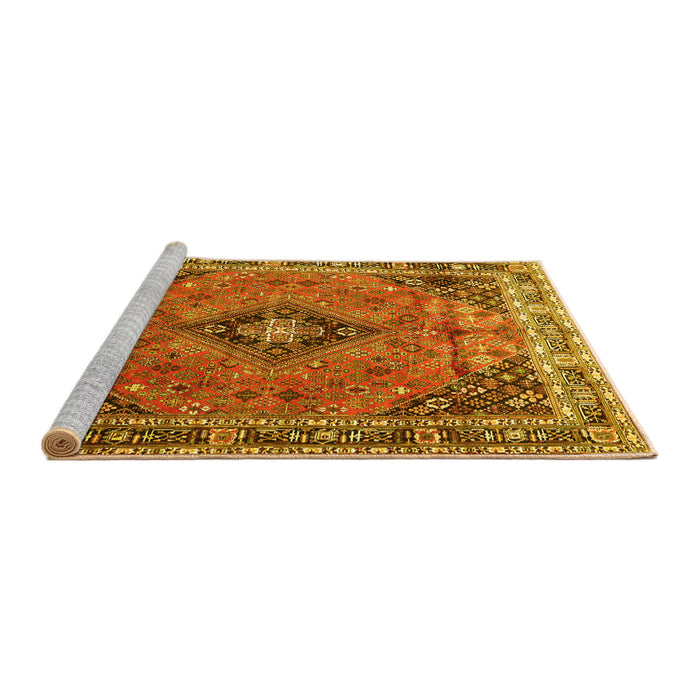 Sideview of Machine Washable Medallion Yellow Traditional Rug, wshtr1044yw