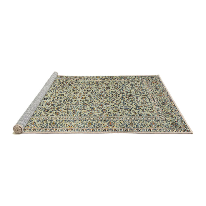 Sideview of Machine Washable Traditional Khaki Gold Rug, wshtr1045