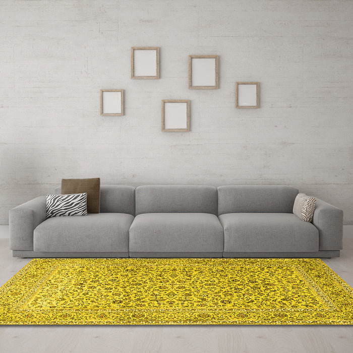 Machine Washable Persian Yellow Traditional Rug in a Living Room, wshtr1045yw