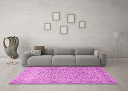 Machine Washable Persian Pink Traditional Rug in a Living Room, wshtr1045pnk