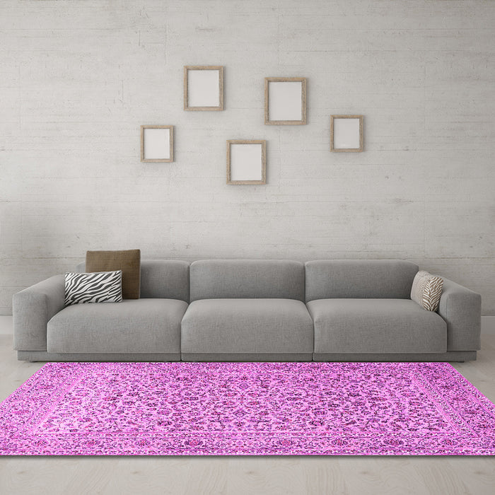 Machine Washable Persian Pink Traditional Rug in a Living Room, wshtr1045pnk