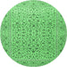 Round Machine Washable Persian Emerald Green Traditional Area Rugs, wshtr1045emgrn