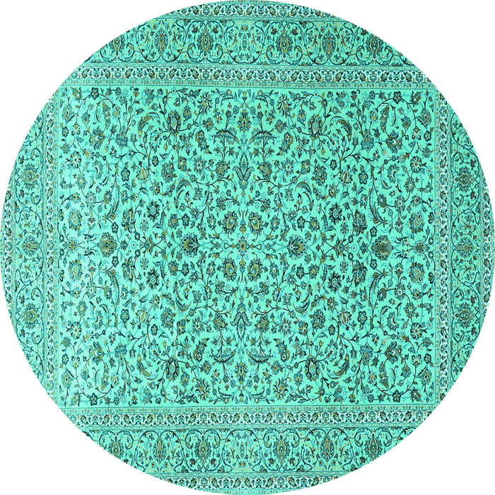 Round Machine Washable Persian Turquoise Traditional Area Rugs, wshtr1045turq