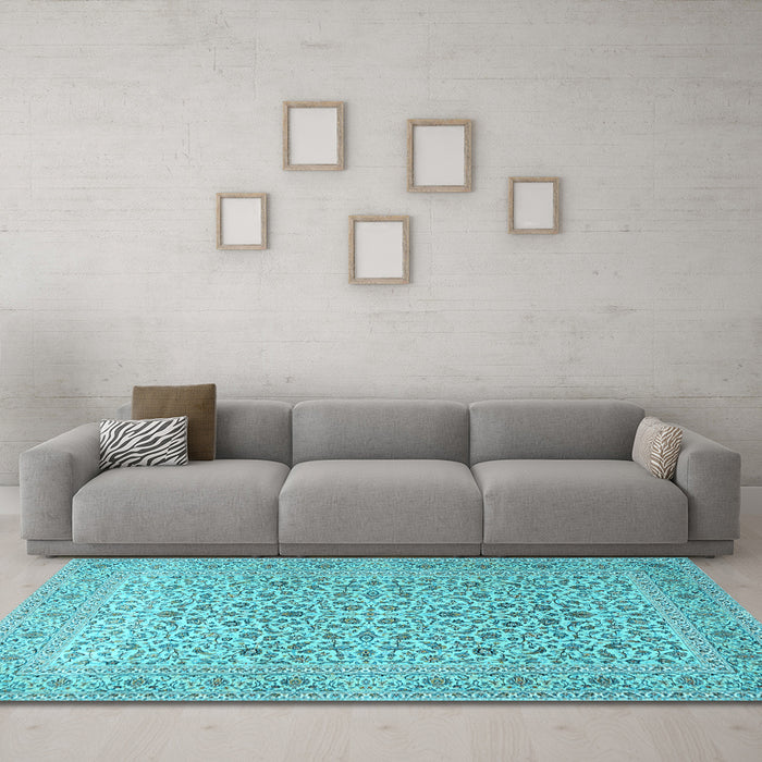 Machine Washable Persian Light Blue Traditional Rug in a Living Room, wshtr1045lblu