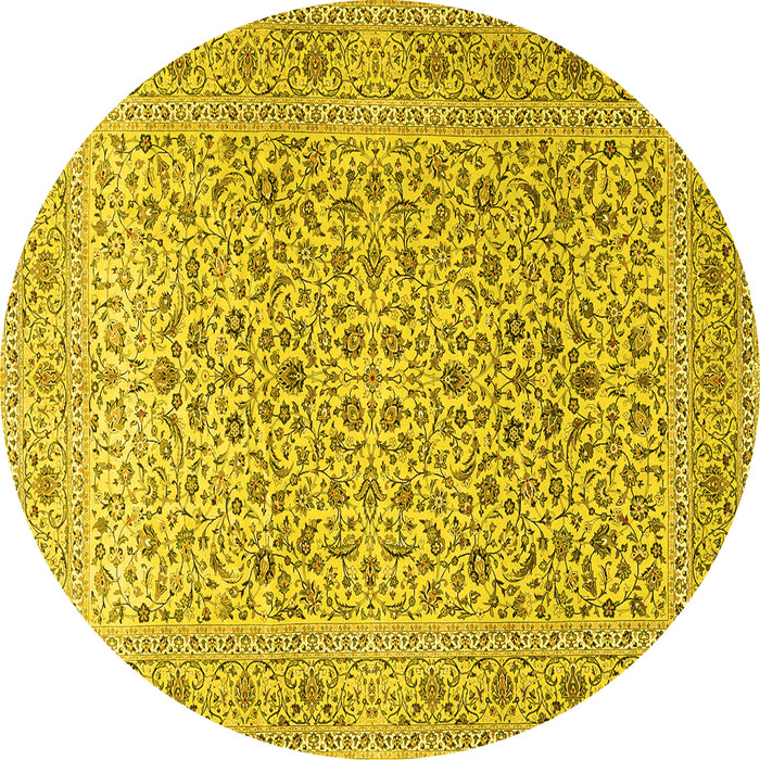 Round Machine Washable Persian Yellow Traditional Rug, wshtr1045yw