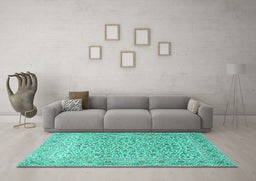 Machine Washable Persian Turquoise Traditional Area Rugs in a Living Room,, wshtr1045turq