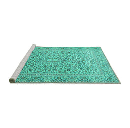 Sideview of Machine Washable Persian Turquoise Traditional Area Rugs, wshtr1045turq