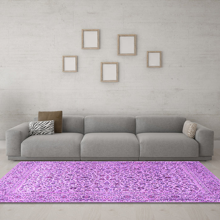 Machine Washable Persian Purple Traditional Area Rugs in a Living Room, wshtr1045pur