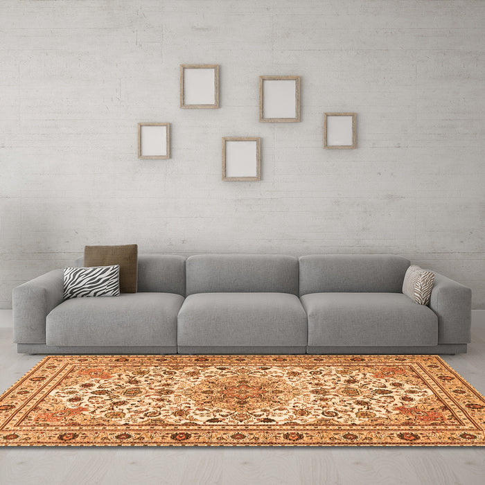 Machine Washable Persian Orange Traditional Area Rugs in a Living Room, wshtr1046org