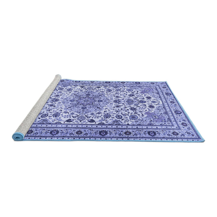 Sideview of Machine Washable Persian Blue Traditional Rug, wshtr1046blu