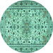 Round Machine Washable Persian Turquoise Traditional Area Rugs, wshtr1046turq