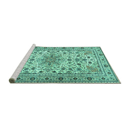 Sideview of Machine Washable Persian Turquoise Traditional Area Rugs, wshtr1046turq