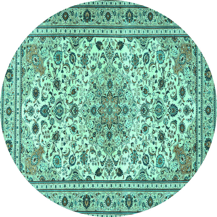 Round Persian Turquoise Traditional Rug, tr1046turq