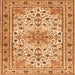 Round Machine Washable Persian Orange Traditional Area Rugs, wshtr1046org