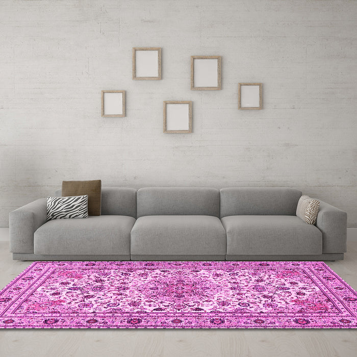 Machine Washable Persian Pink Traditional Rug in a Living Room, wshtr1046pnk