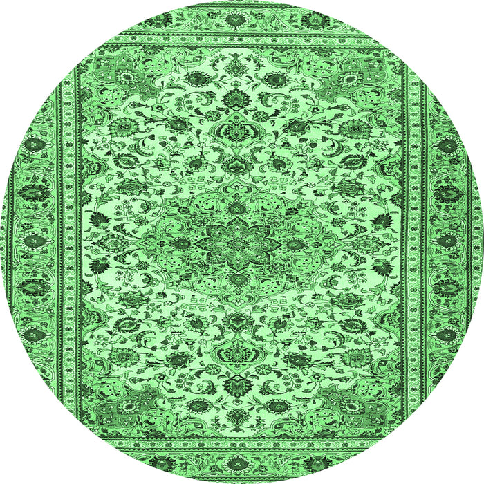 Round Machine Washable Persian Emerald Green Traditional Area Rugs, wshtr1046emgrn