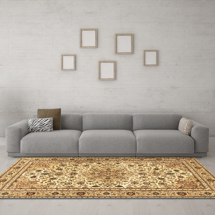 Machine Washable Persian Brown Traditional Rug in a Living Room,, wshtr1046brn