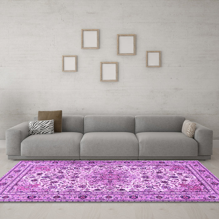 Machine Washable Persian Purple Traditional Area Rugs in a Living Room, wshtr1046pur