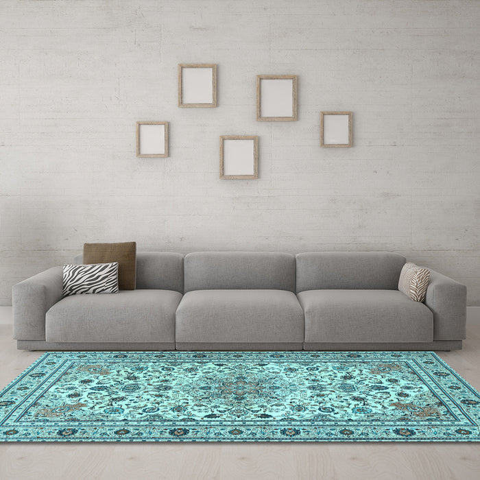 Machine Washable Persian Light Blue Traditional Rug in a Living Room, wshtr1046lblu