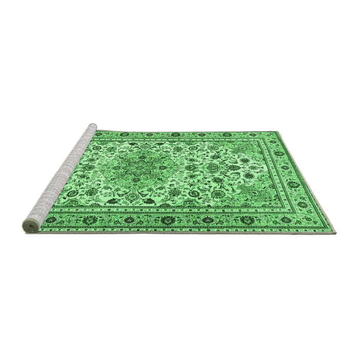 Sideview of Machine Washable Persian Emerald Green Traditional Area Rugs, wshtr1046emgrn