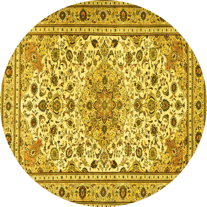 Round Machine Washable Persian Yellow Traditional Rug, wshtr1046yw