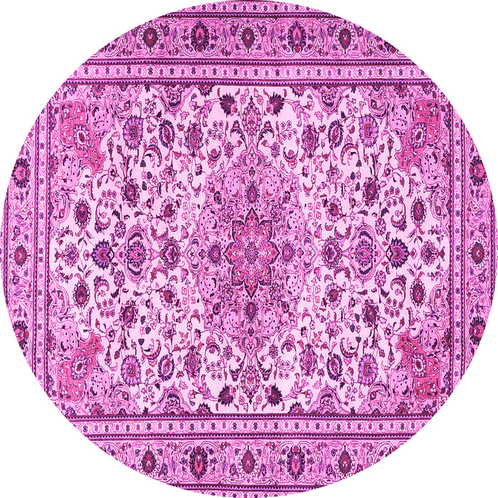 Round Machine Washable Persian Pink Traditional Rug, wshtr1046pnk