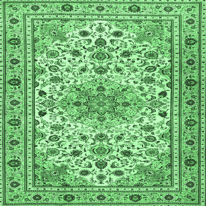 Square Machine Washable Persian Emerald Green Traditional Area Rugs, wshtr1046emgrn