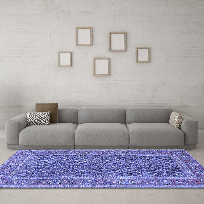 Machine Washable Persian Blue Traditional Rug in a Living Room, wshtr1047blu