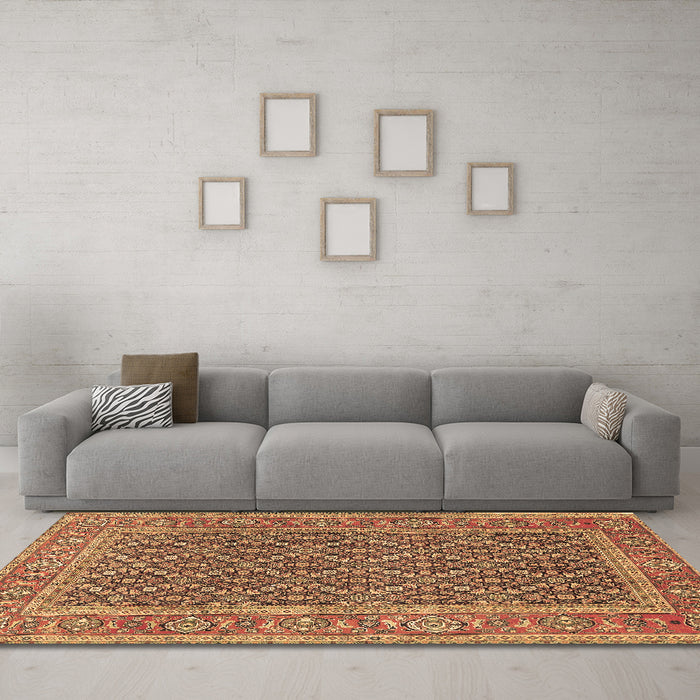 Machine Washable Persian Brown Traditional Rug in a Living Room,, wshtr1047brn