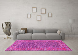 Machine Washable Persian Pink Traditional Rug in a Living Room, wshtr1047pnk