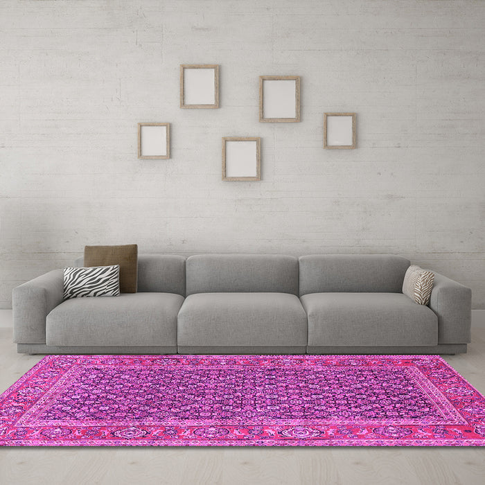 Machine Washable Persian Pink Traditional Rug in a Living Room, wshtr1047pnk