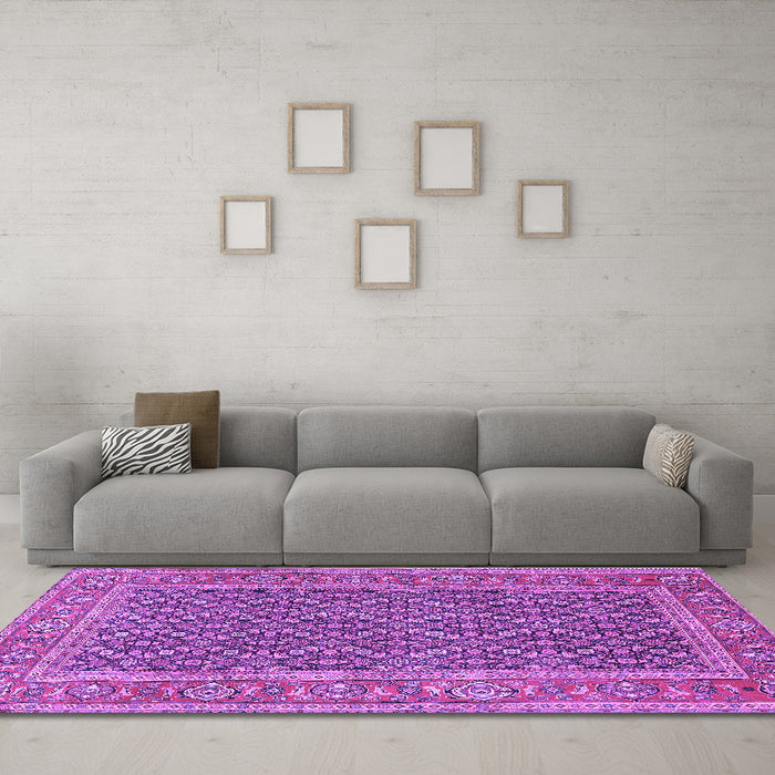 Machine Washable Persian Purple Traditional Area Rugs in a Living Room, wshtr1047pur