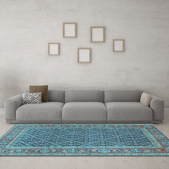 Machine Washable Persian Light Blue Traditional Rug in a Living Room, wshtr1047lblu