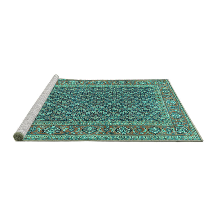 Sideview of Machine Washable Persian Turquoise Traditional Area Rugs, wshtr1047turq