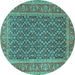 Round Machine Washable Persian Turquoise Traditional Area Rugs, wshtr1047turq