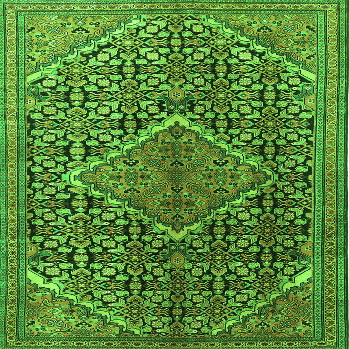 Round Machine Washable Persian Green Traditional Area Rugs, wshtr1048grn