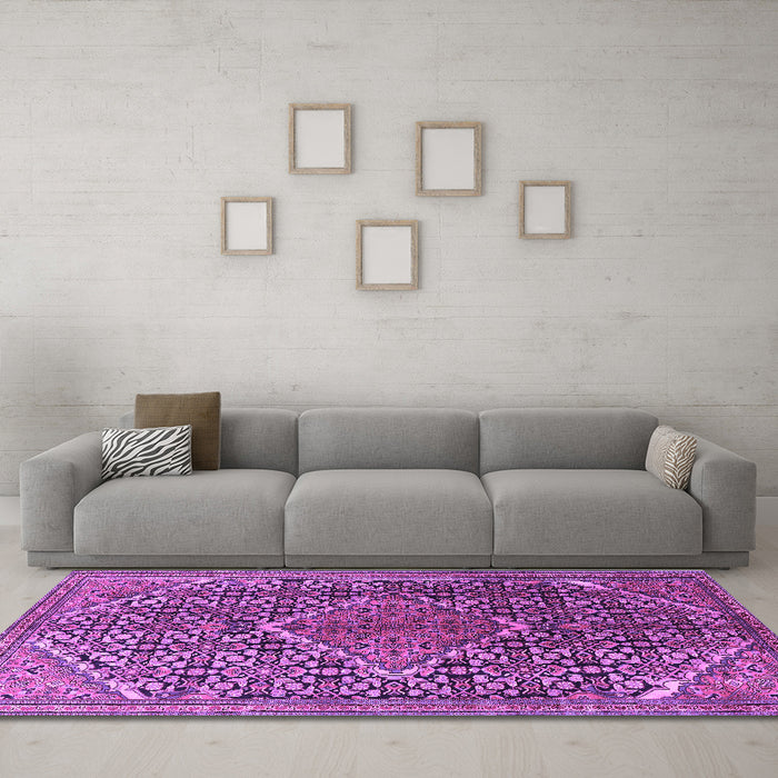 Machine Washable Persian Purple Traditional Area Rugs in a Living Room, wshtr1048pur