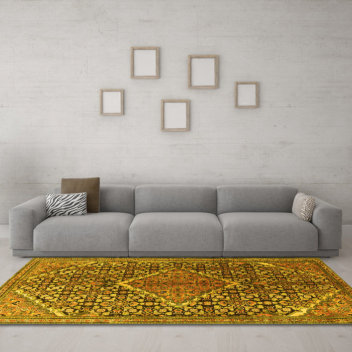 Machine Washable Persian Yellow Traditional Rug in a Living Room, wshtr1048yw