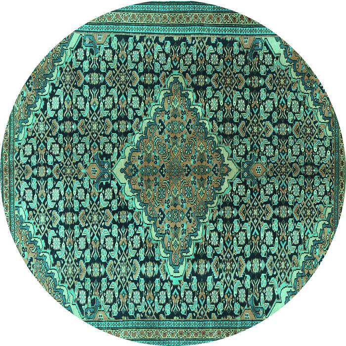 Round Machine Washable Persian Turquoise Traditional Area Rugs, wshtr1048turq