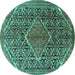 Round Machine Washable Persian Turquoise Traditional Area Rugs, wshtr1048turq