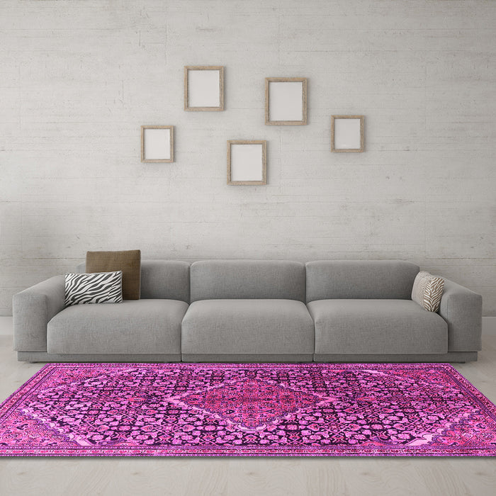Machine Washable Persian Pink Traditional Rug in a Living Room, wshtr1048pnk