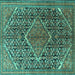 Square Machine Washable Persian Turquoise Traditional Area Rugs, wshtr1048turq