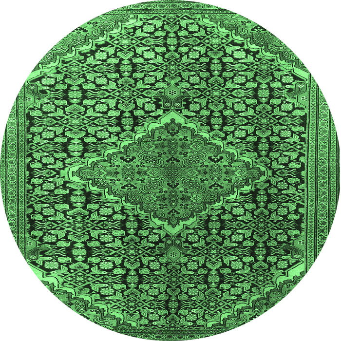 Round Machine Washable Persian Emerald Green Traditional Area Rugs, wshtr1048emgrn