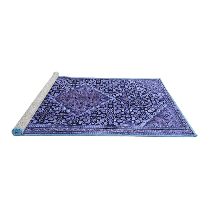 Sideview of Machine Washable Persian Blue Traditional Rug, wshtr1048blu