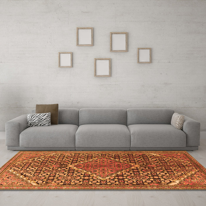 Machine Washable Persian Orange Traditional Area Rugs in a Living Room, wshtr1048org
