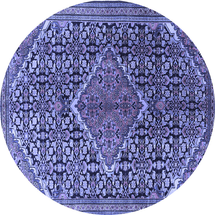 Round Machine Washable Persian Blue Traditional Rug, wshtr1048blu