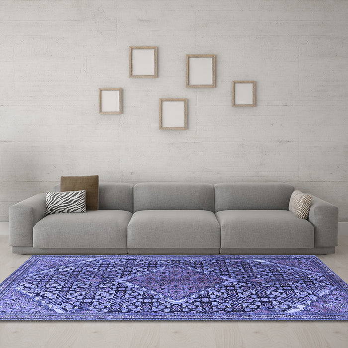 Machine Washable Persian Blue Traditional Rug in a Living Room, wshtr1048blu